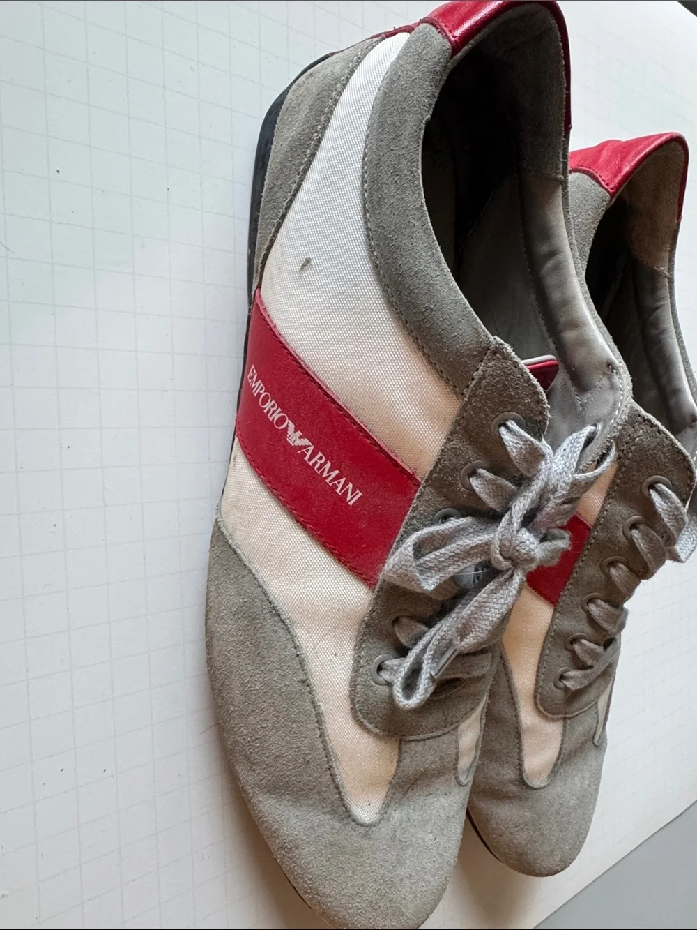 Emporio Armani Gray, White & Red Low-Top Sneakers